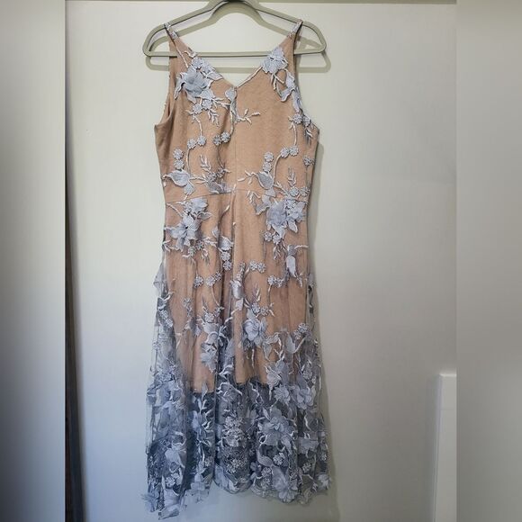 Dress The Population Audrey Embroidered Fit & Flare Dress NWT mineral blue XXL - Picture 3 of 4